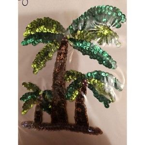Elegance Sequin Art Palm Tree Glitter Shiny Sweatshirt Sweater Applique VTG New